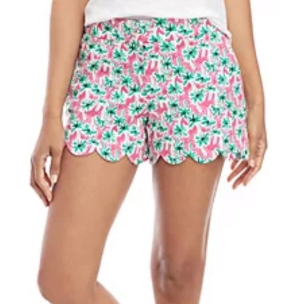 Crown & Ivy Palm Tree Print Scalloped Cotton Shorts